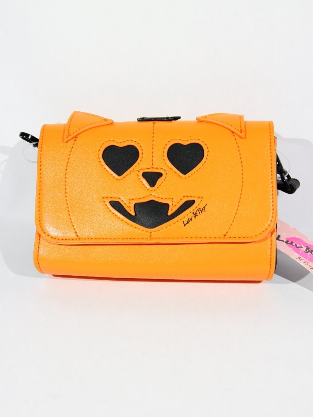 Betsey Johnson Orange Pumpkin Cat Face with Fangs Crossbody Bag